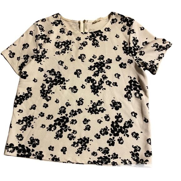 One clothing cropped Black and white floral print crop short sleeve blouse M - Picture 1 of 9